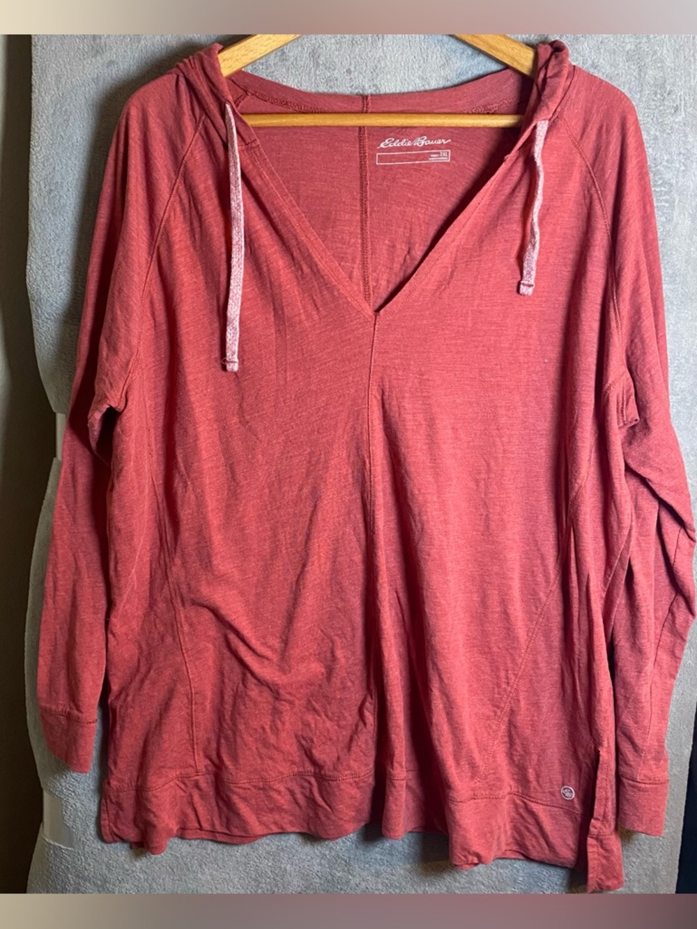 Eddie Bauer Rose-Red V-Neck Hooded Long Sleeve Top Outdoor Summer 2X Hiking